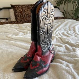 Red & Black “Cowboy” Boots With Heart Design